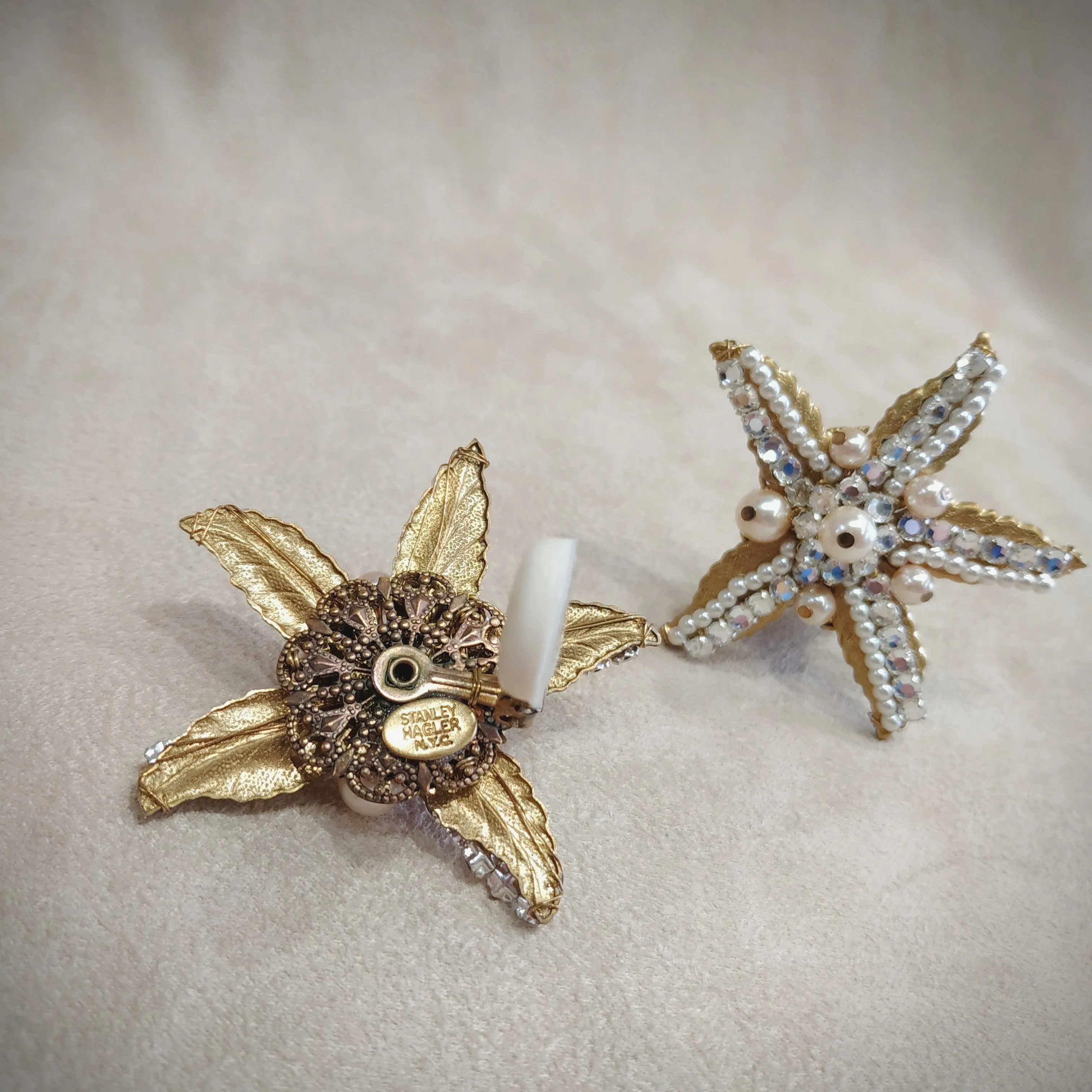 Stanley Hagler Starfish Earrings pearl Clip On
