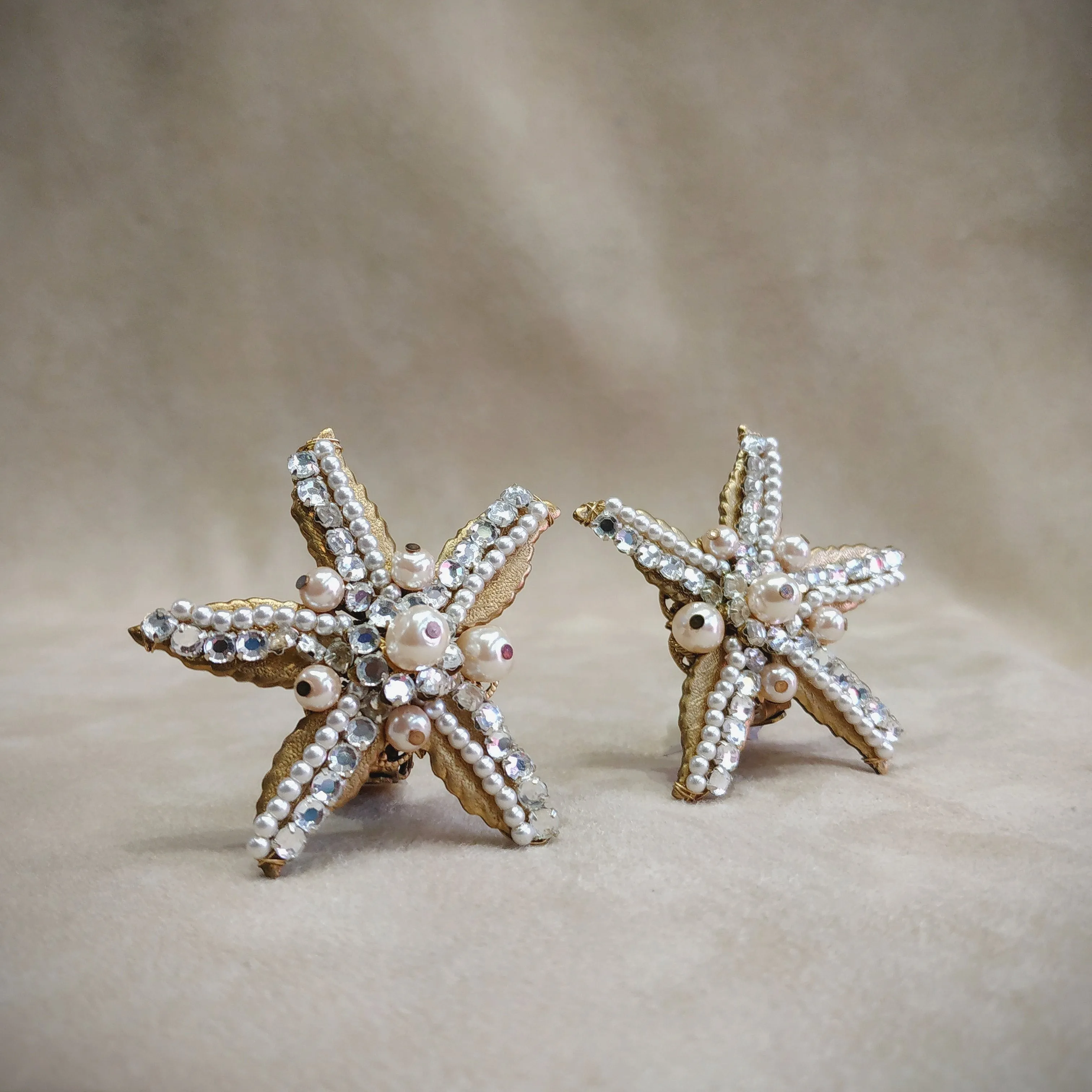 Stanley Hagler Starfish Earrings pearl Clip On