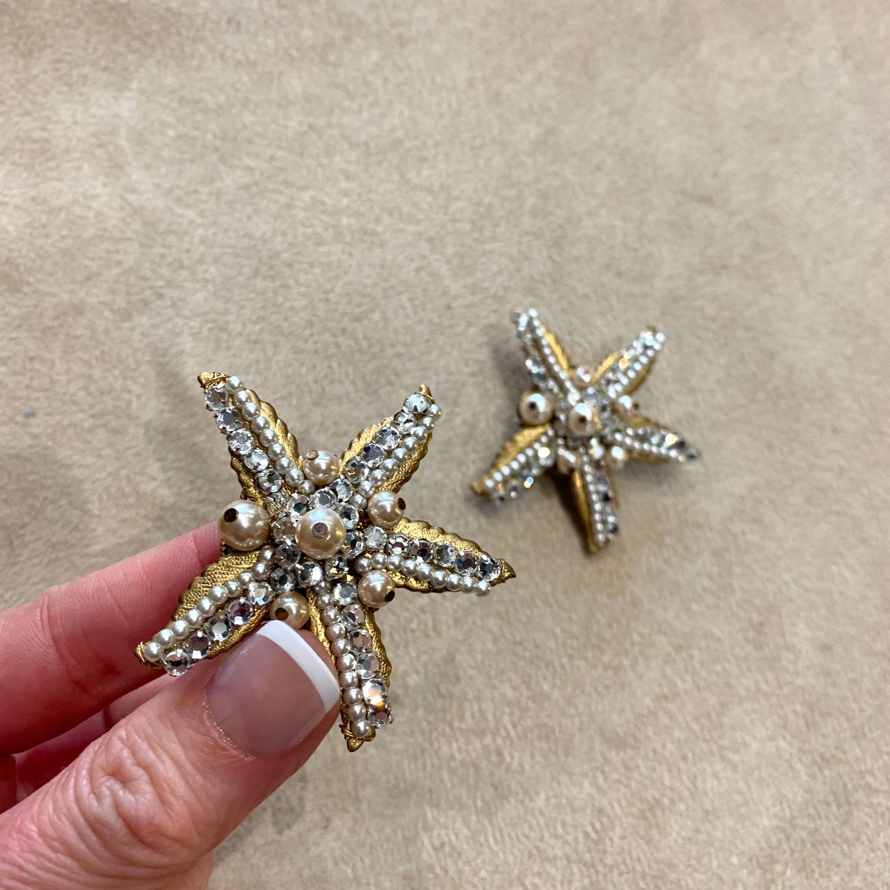 Stanley Hagler Starfish Earrings pearl Clip On