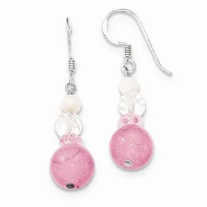 Sterling Silver Pink White Crystal/ /Mother of Pearl Dangle Earrings