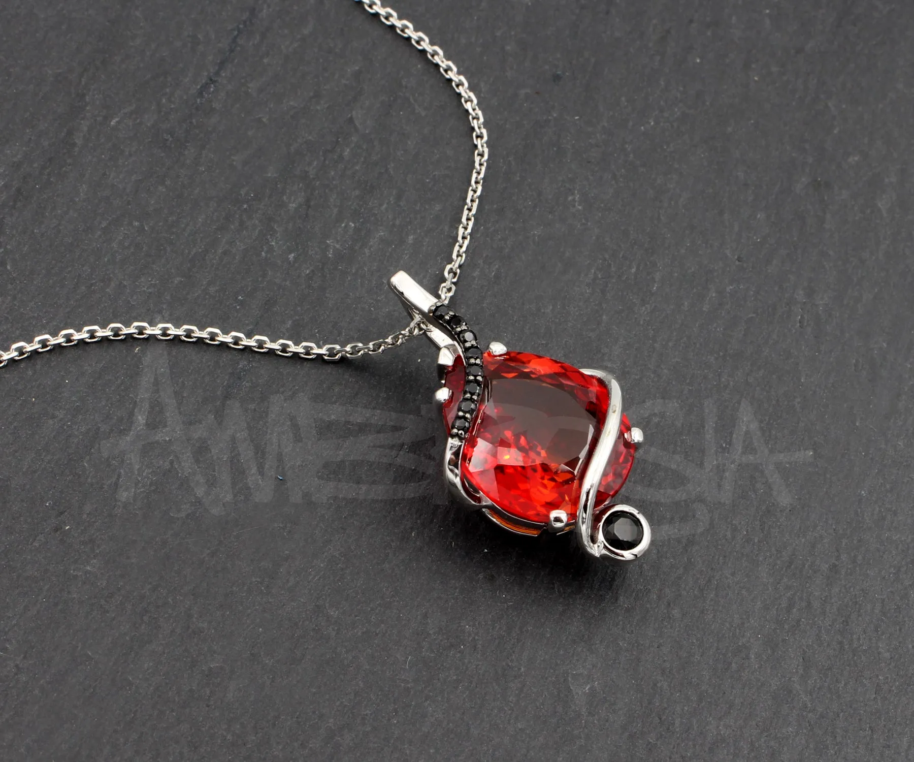 Swirl Red Ruby and Black Spinel Necklace