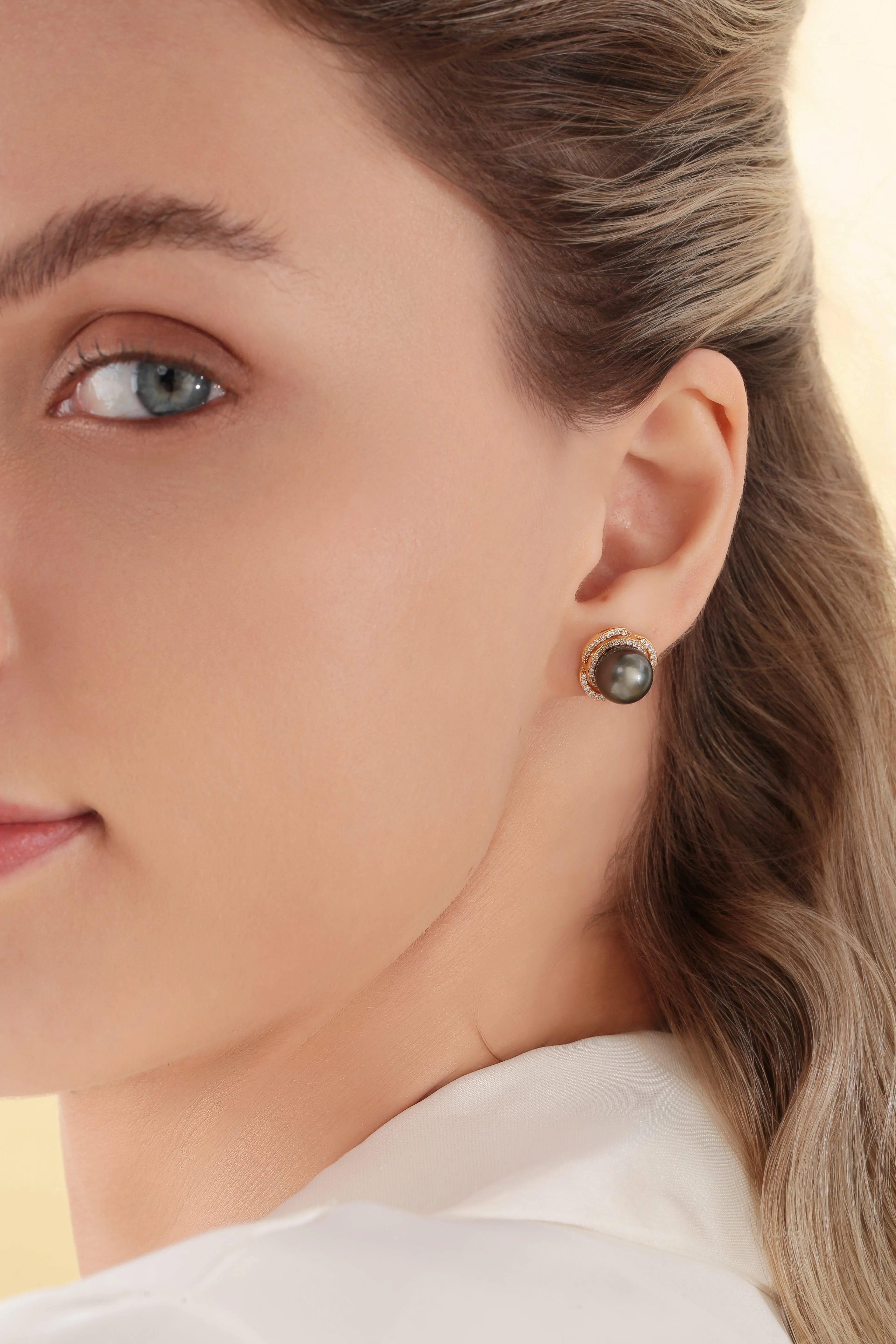 Tahitian South Sea Pearl 9-10mm & CZ Rose Earrings Sterling Silver