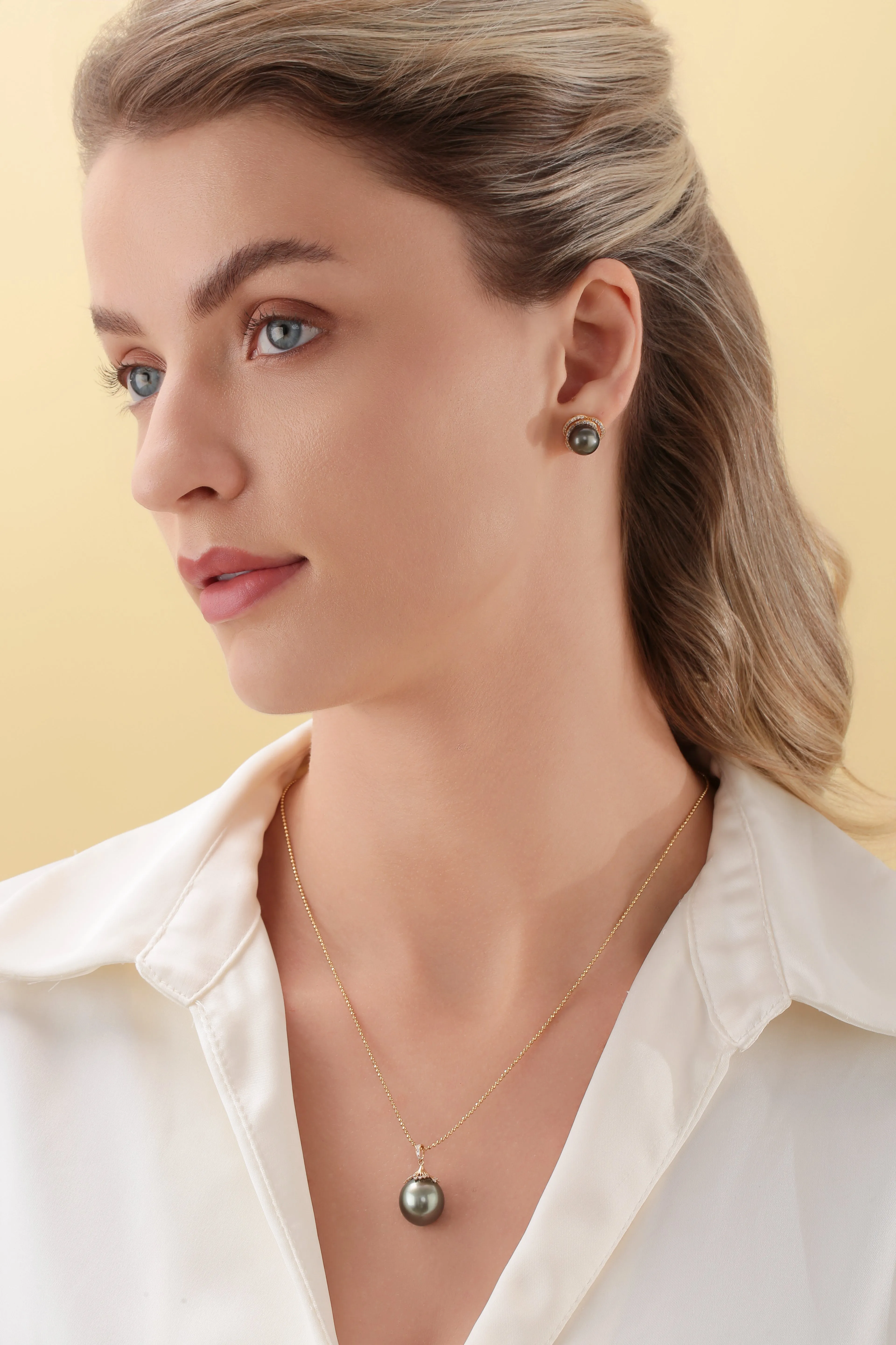 Tahitian South Sea Pearl 9-10mm & CZ Rose Earrings Sterling Silver