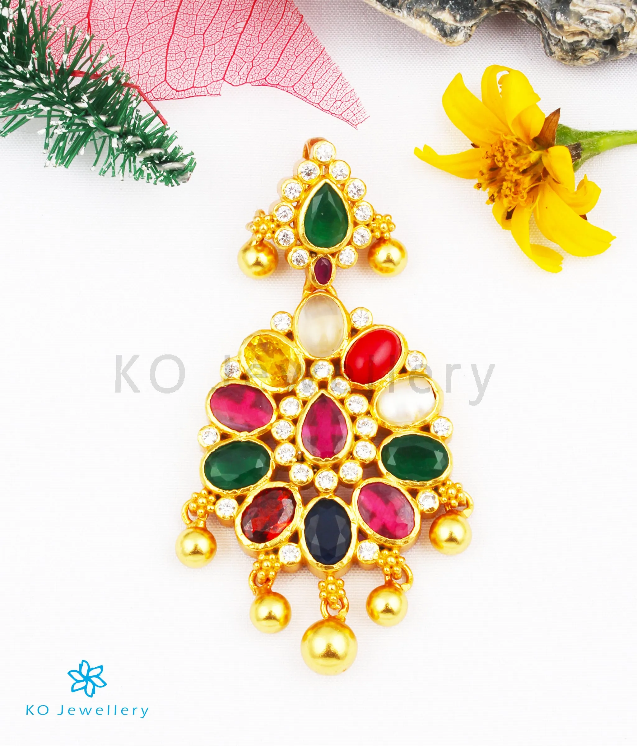 The Aarna Silver Navratna Necklace (Pearl)