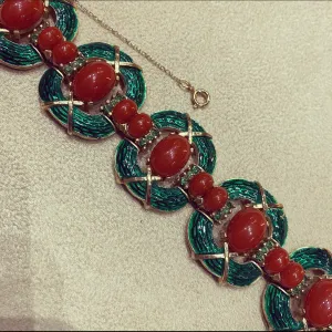 Trifari L’Orient Collection Green Carnelian Vintage Bracelet