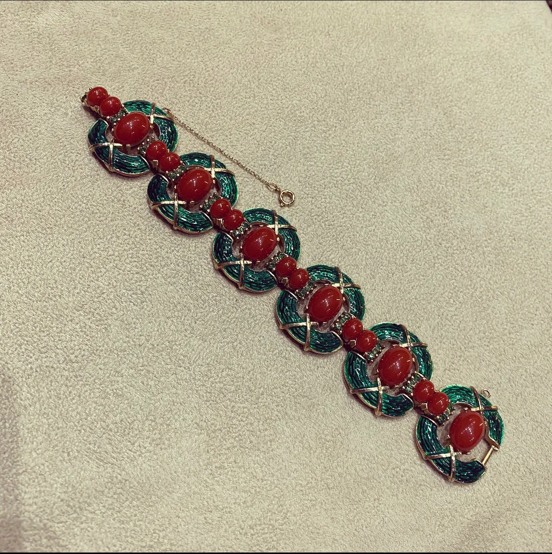 Trifari L’Orient Collection Green Carnelian Vintage Bracelet
