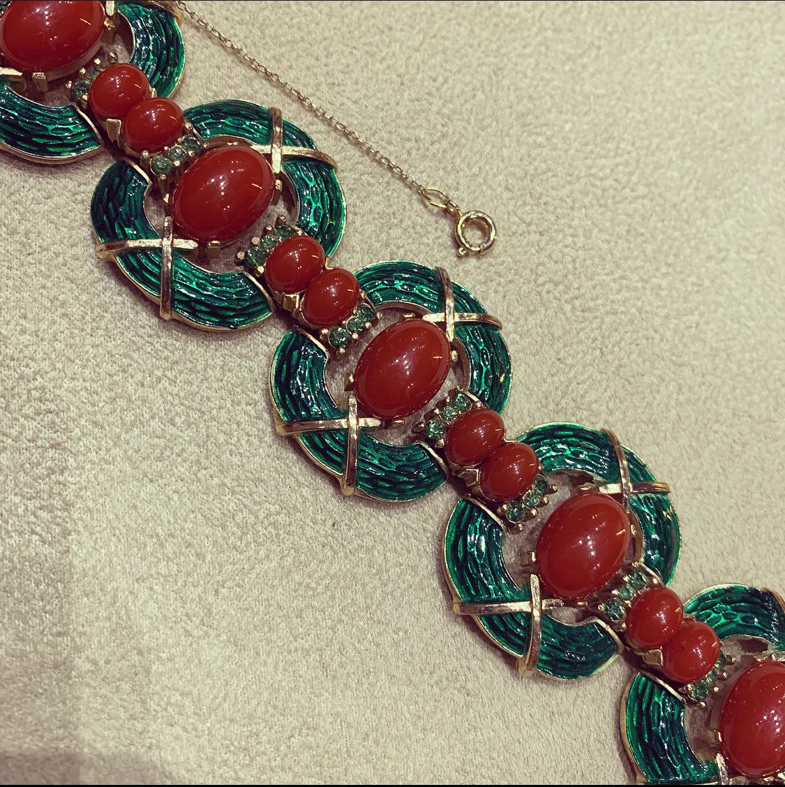 Trifari L’Orient Collection Green Carnelian Vintage Bracelet