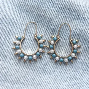 Turquoise Sunbeam Gold and Pearl Earrings
