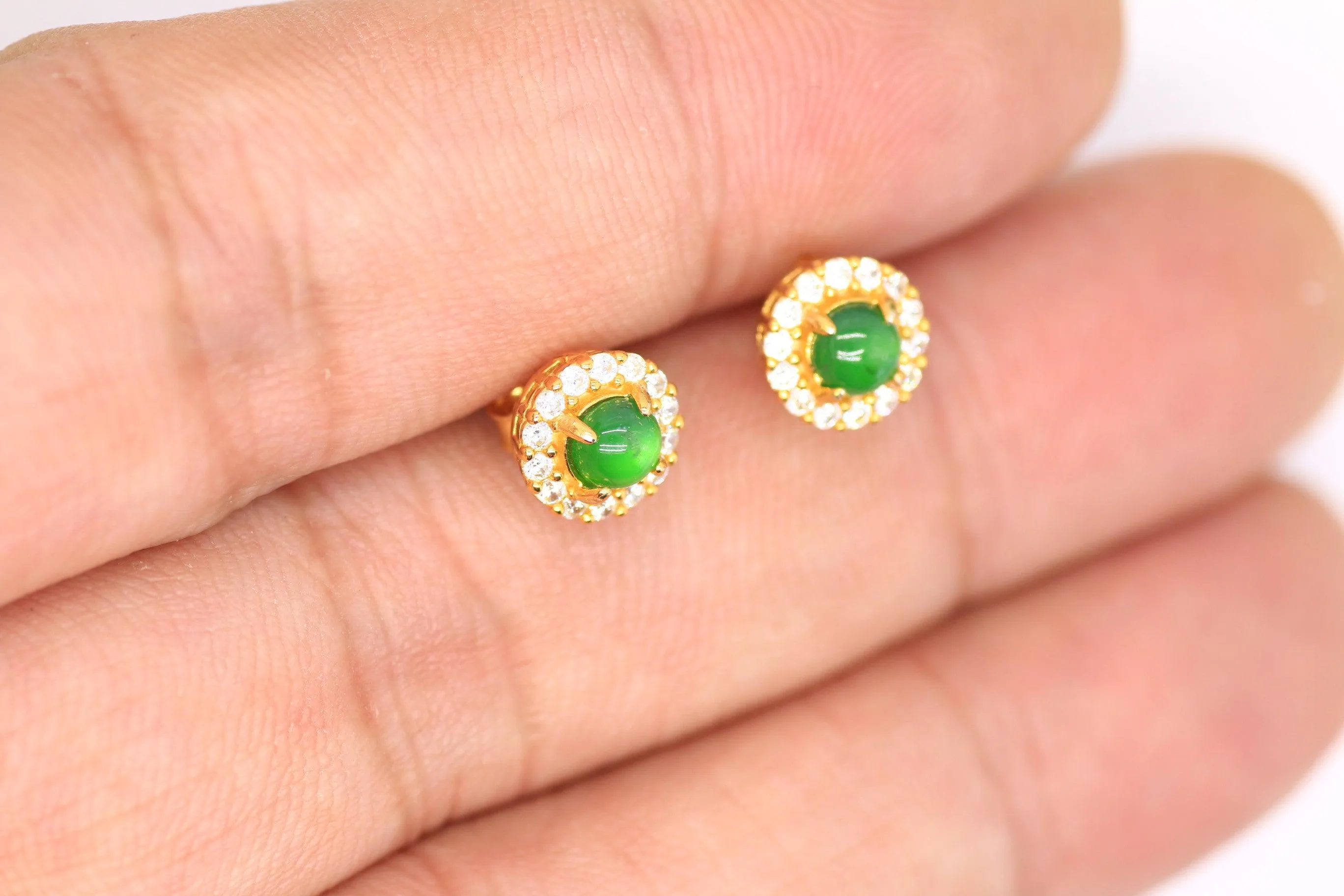 Type A Jadeite Jade Earrings s925 Silver Inlay  M5-903K-V2UQ