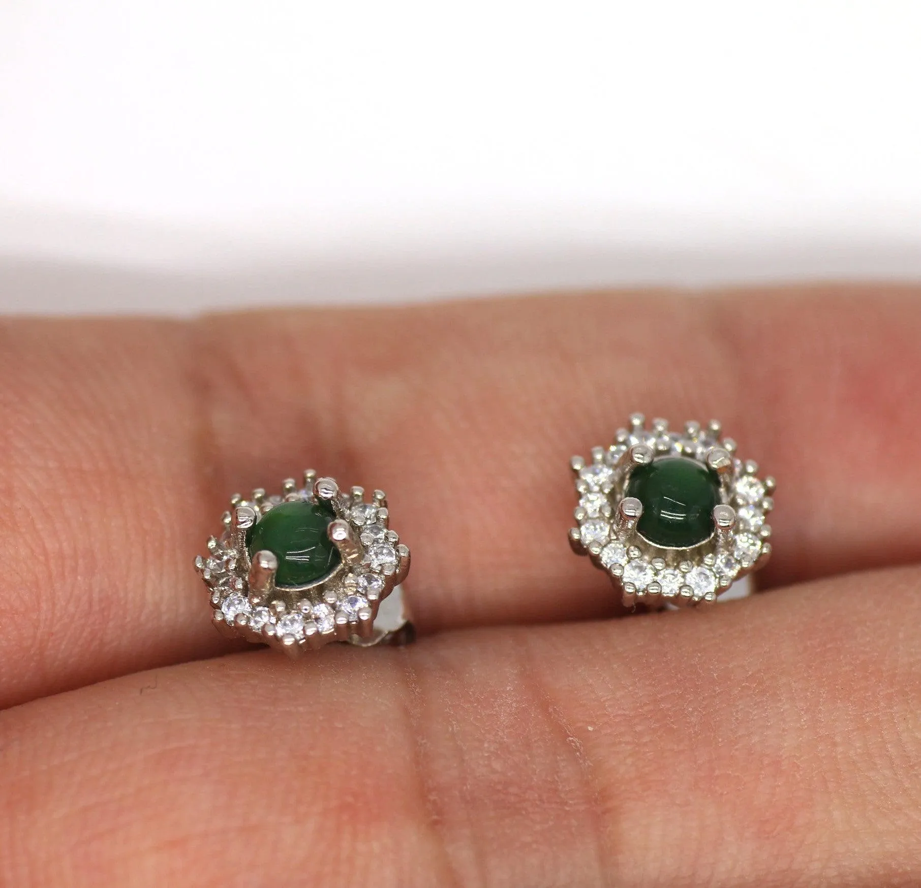 Type A Jadeite Jade Earrings s925 Silver Inlay