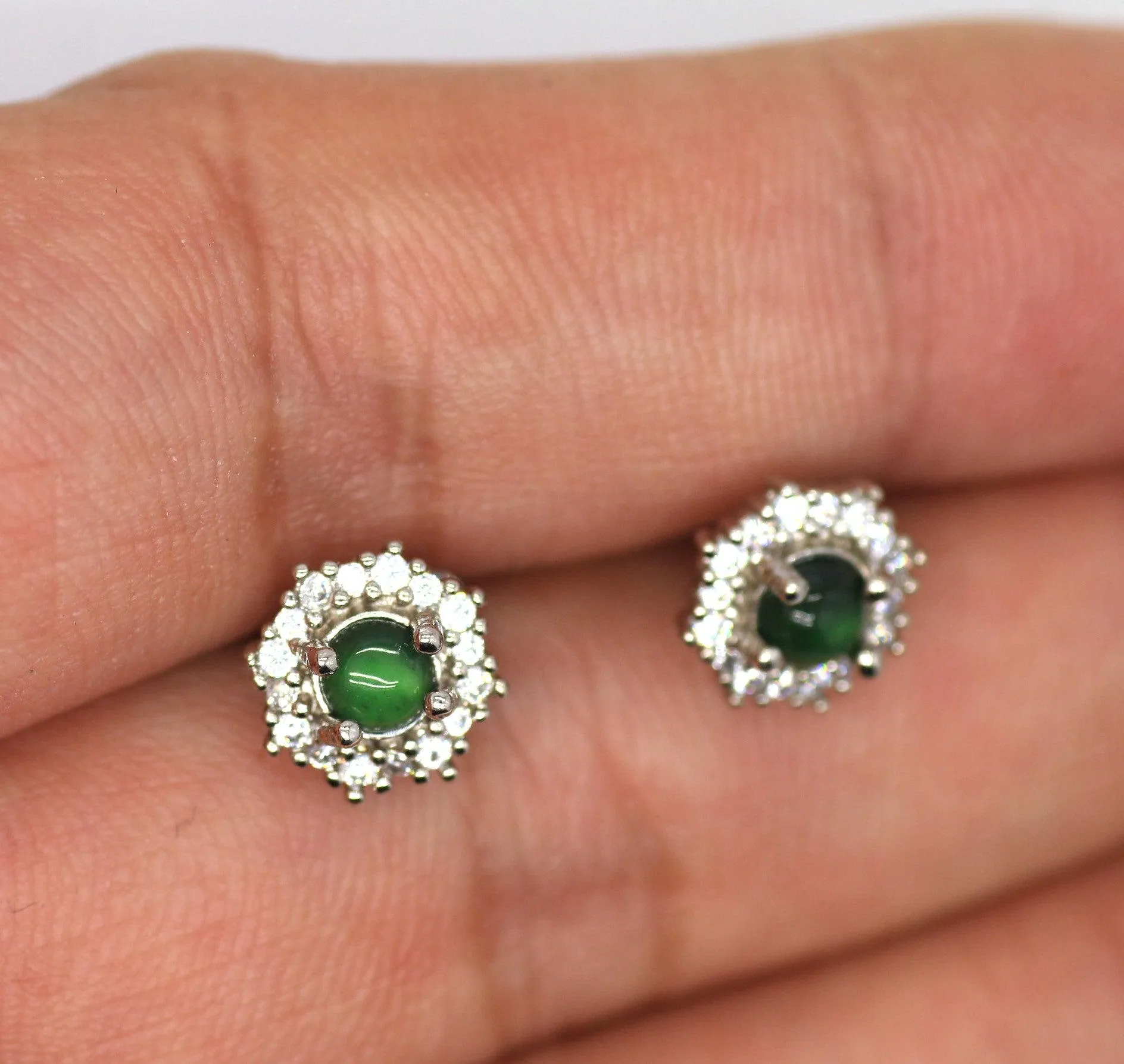 Type A Jadeite Jade Earrings s925 Silver Inlay