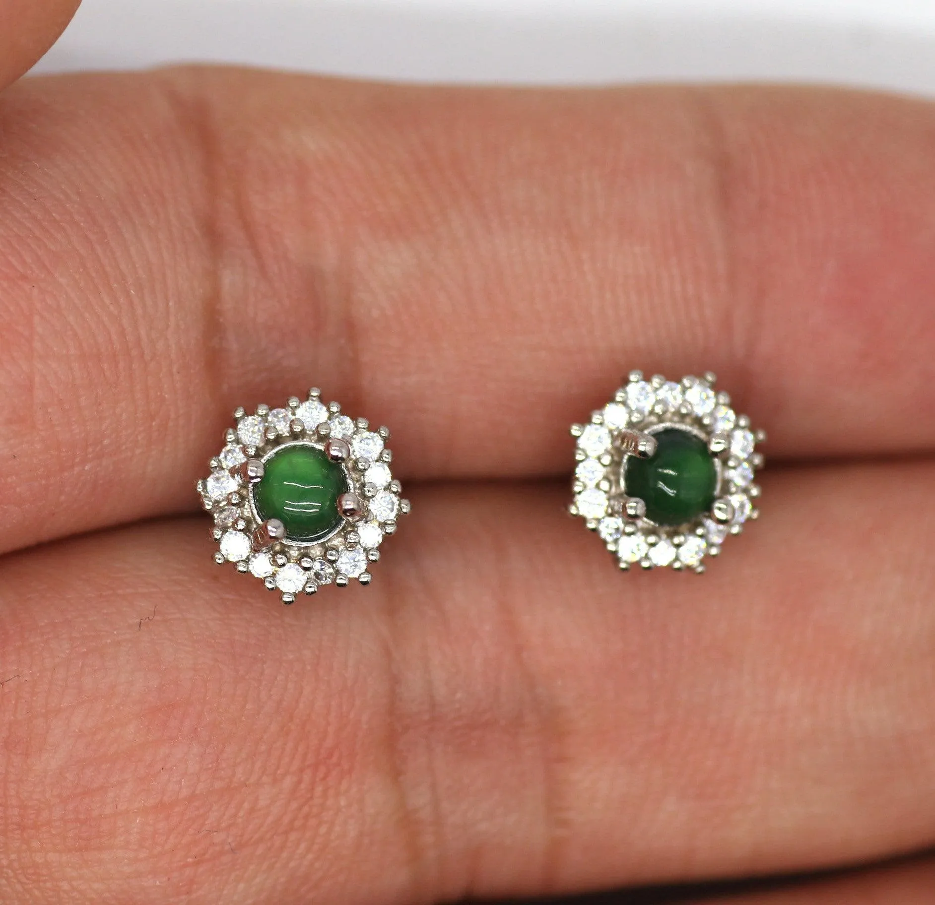Type A Jadeite Jade Earrings s925 Silver Inlay