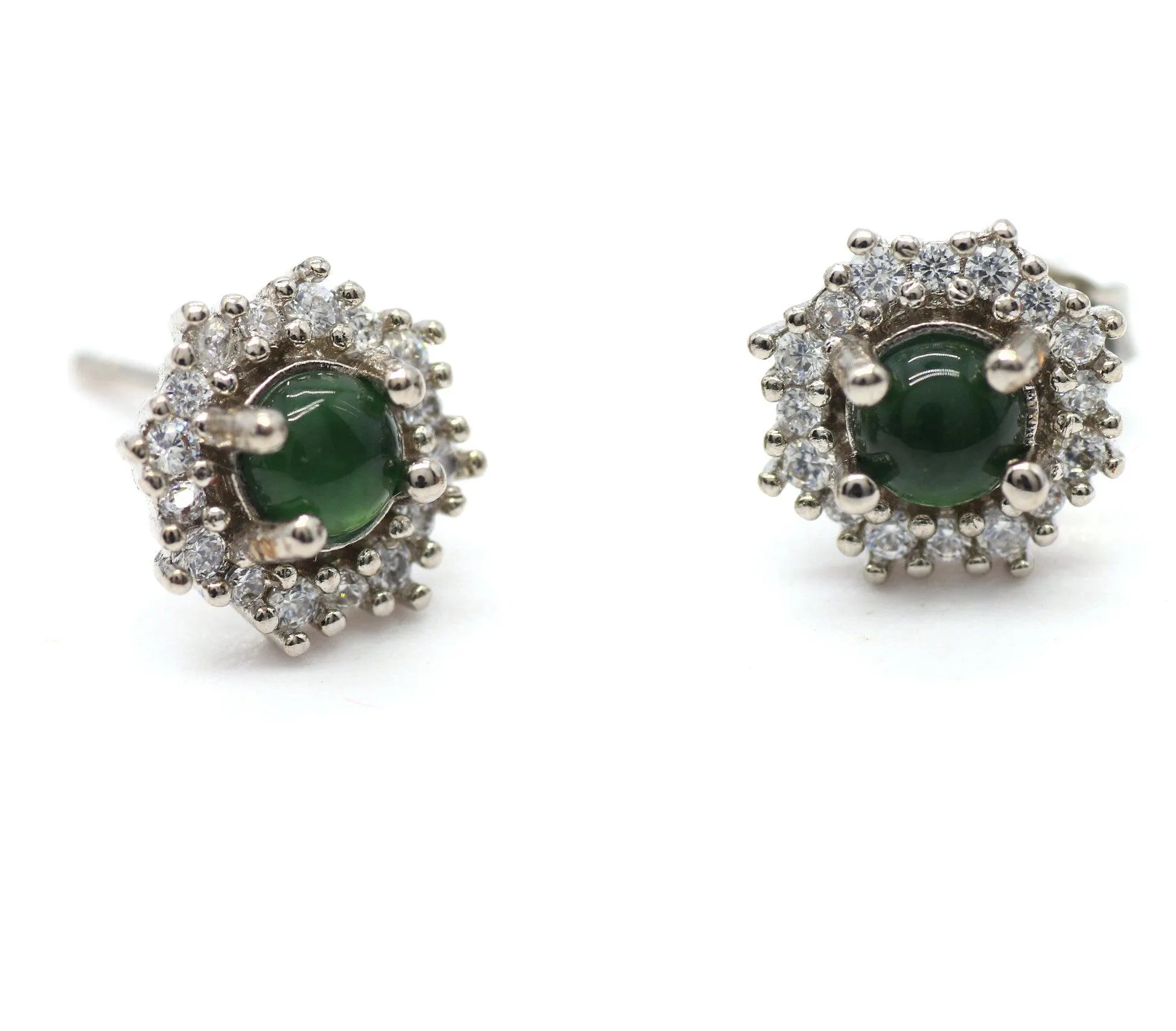 Type A Jadeite Jade Earrings s925 Silver Inlay