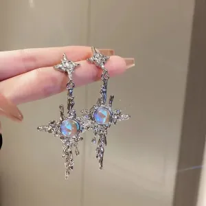 Unique Cross Moonstone Dangle Earrings