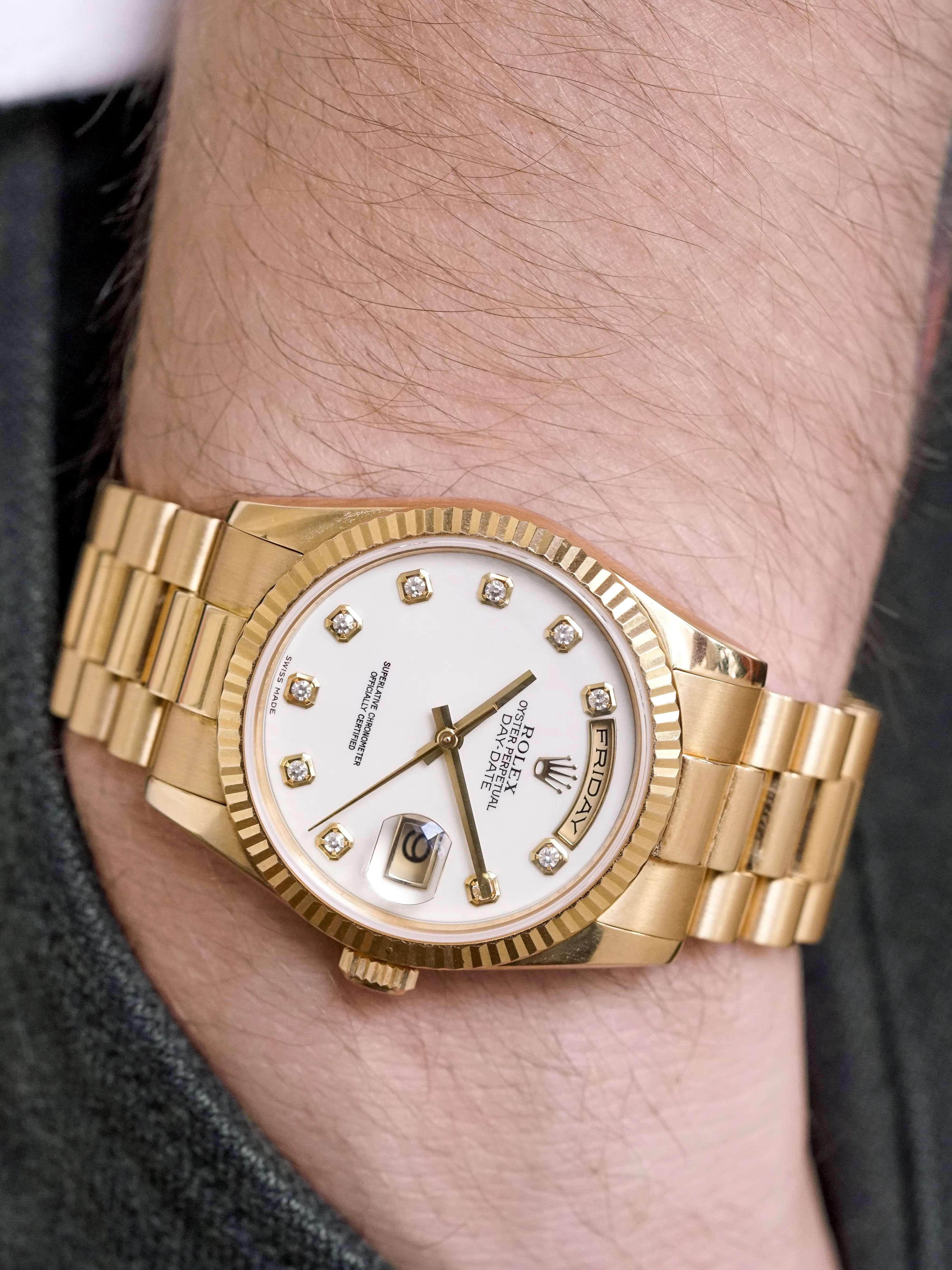 *Unpolished* 2008 Rolex Day-Date (Ref. 118238) 18k YG Cacholong "White Opal" Dial