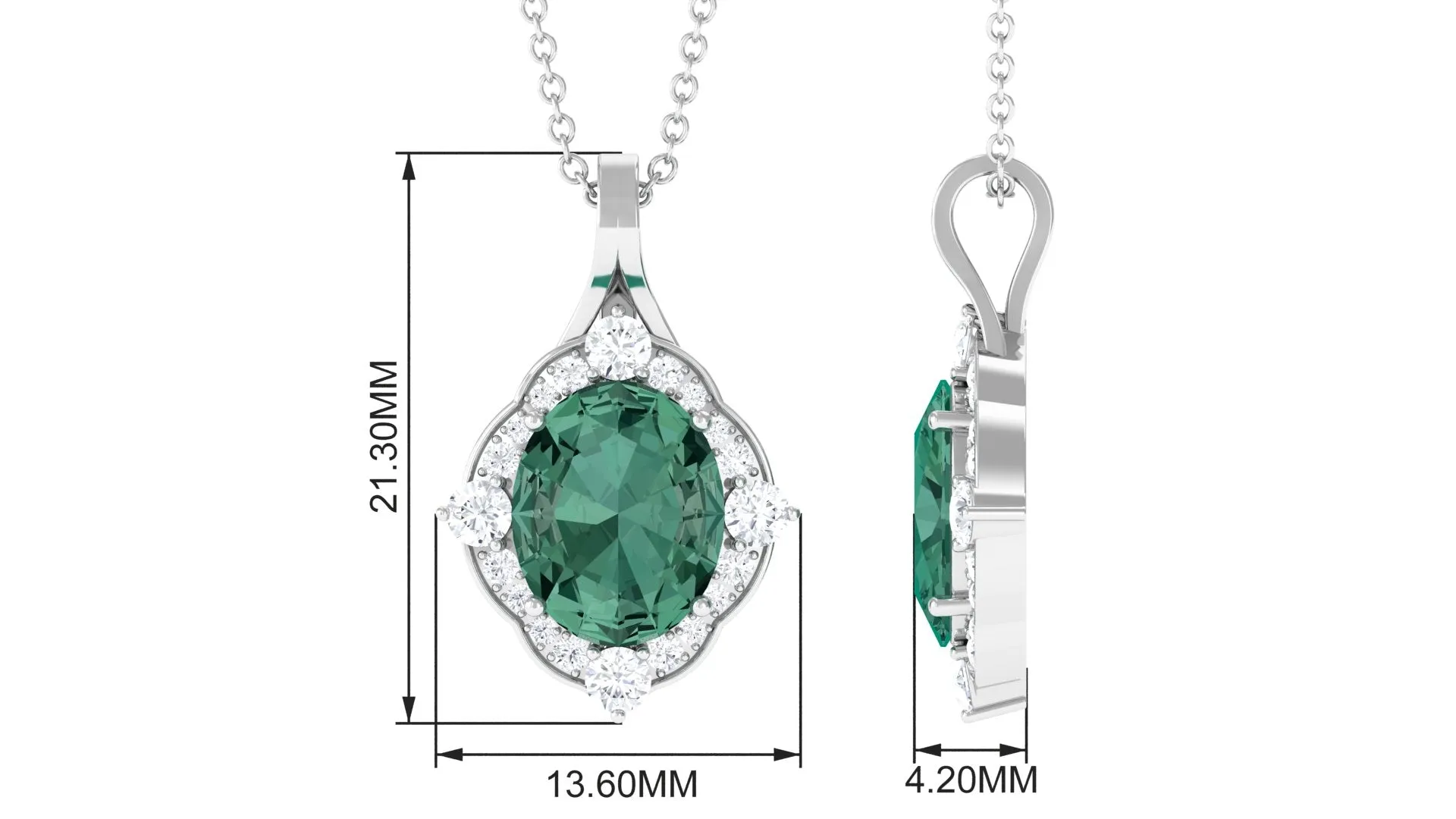 Vintage Inspired Oval Created Green Sapphire and Diamond Halo Pendant