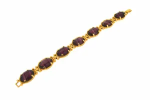 Vintage Purple Bracelet by Sphinx Agate Glass Gold