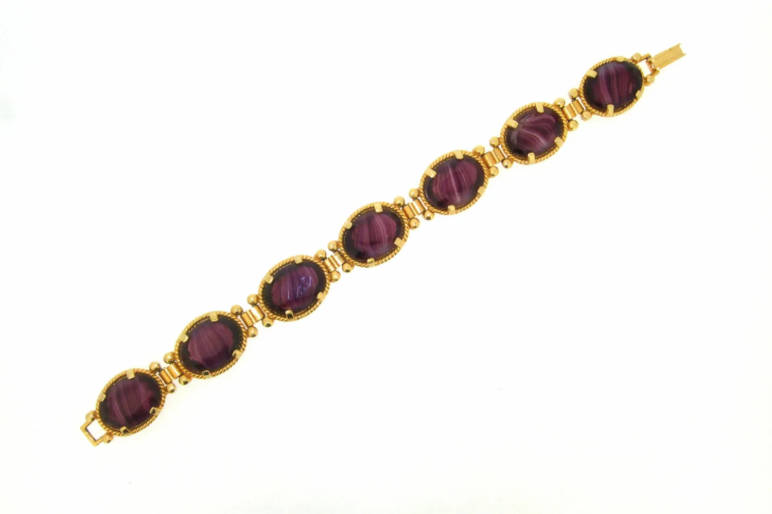 Vintage Purple Bracelet by Sphinx Agate Glass Gold