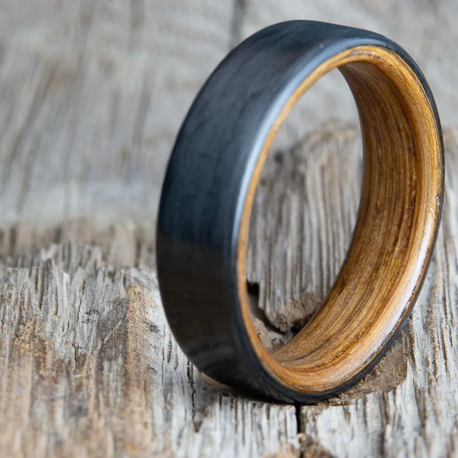 Whiskey barrel wood-carbon fiber- black ring