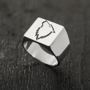 Wolf Silver Signet Ring