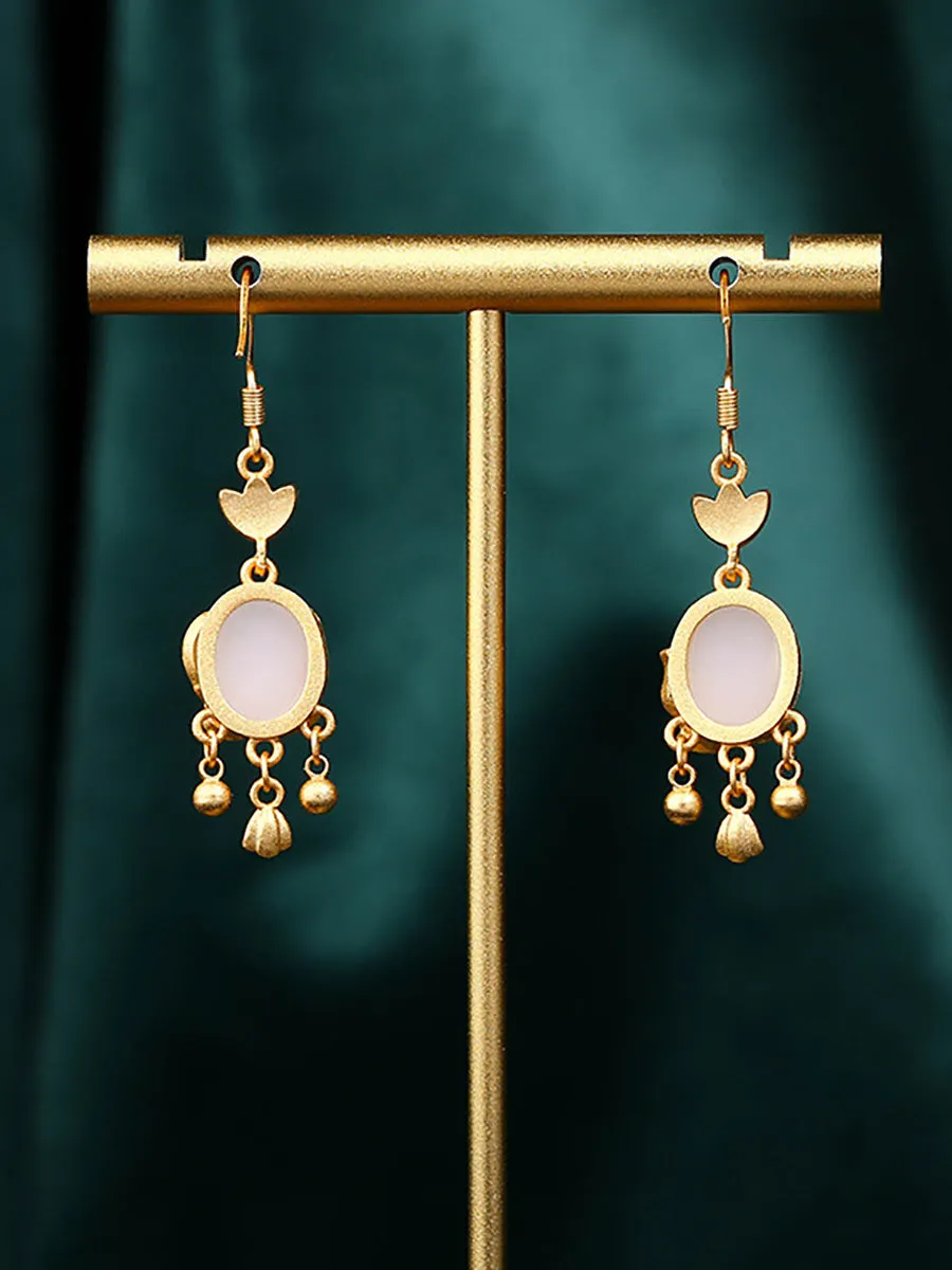 Women Ethnic Jade Cloisonne Enamel Earrings AH1073