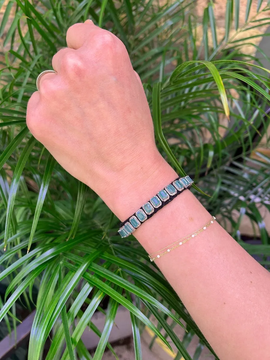 Woven Silk Emerald   Diamond Bracelet