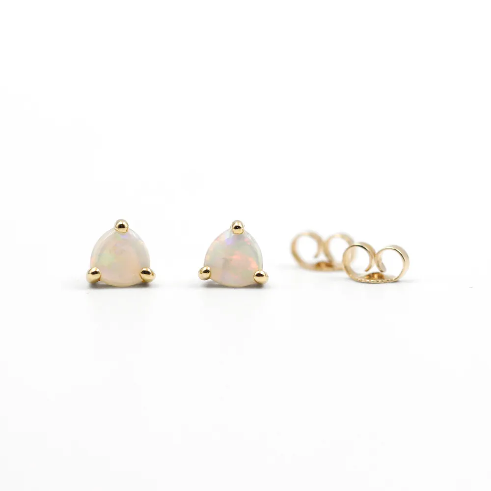 Yellow Gold Trillion Opal Stud Earrings